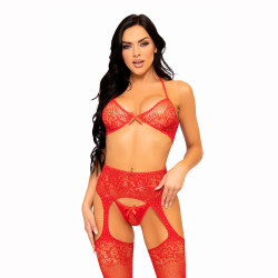 Bra top, string and stockings, 3 Teile