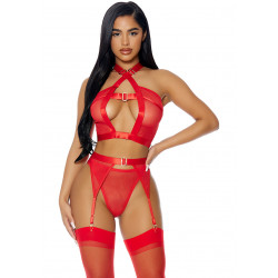 Mesh-Dessous-Set rot