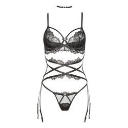 Edles Lingerie Set "Diamond" mit Satin & Spitze (Schwarz)